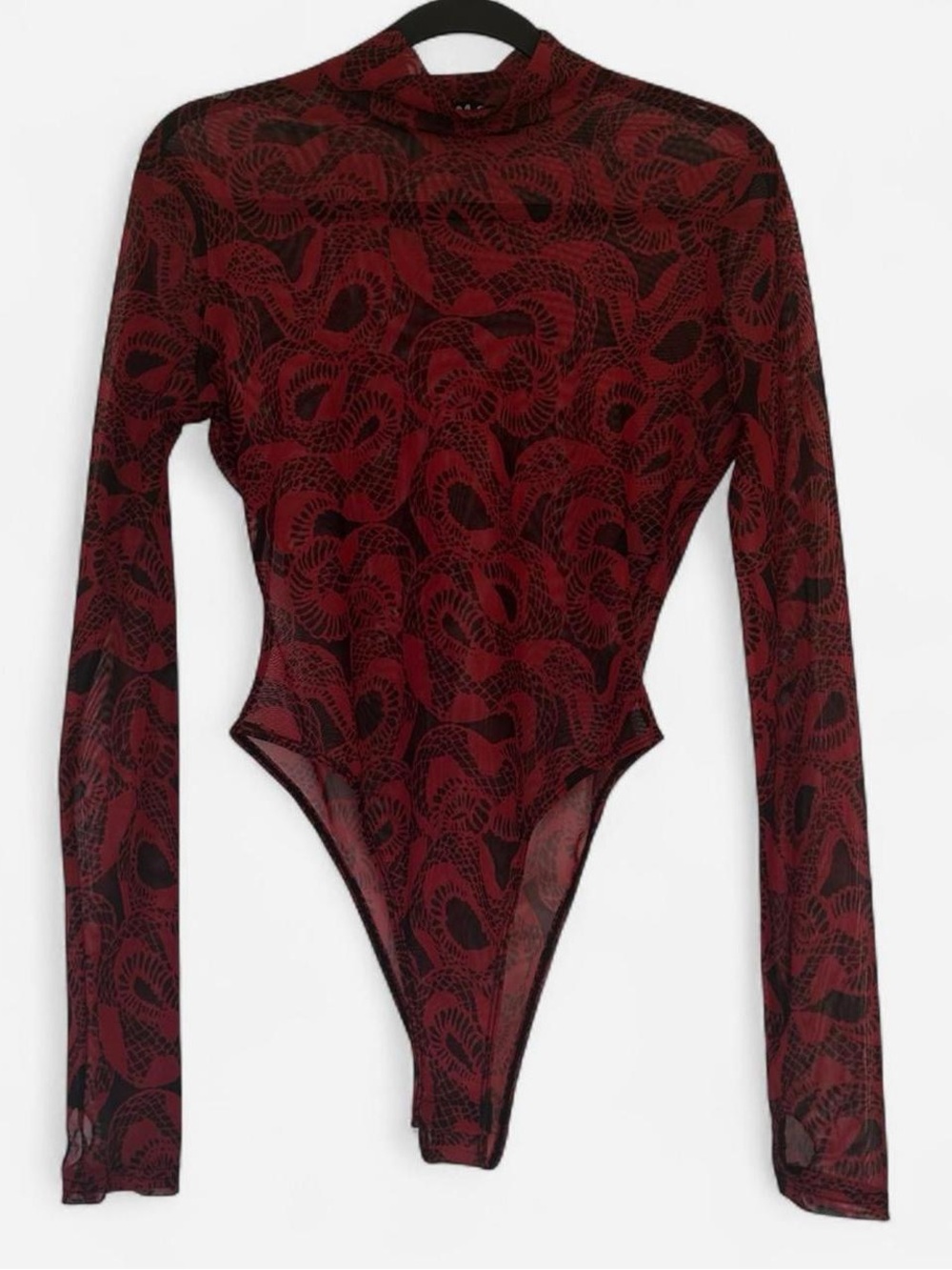 I.AM.GIA Red Black Snake Print Mesh Bodysuit Size M